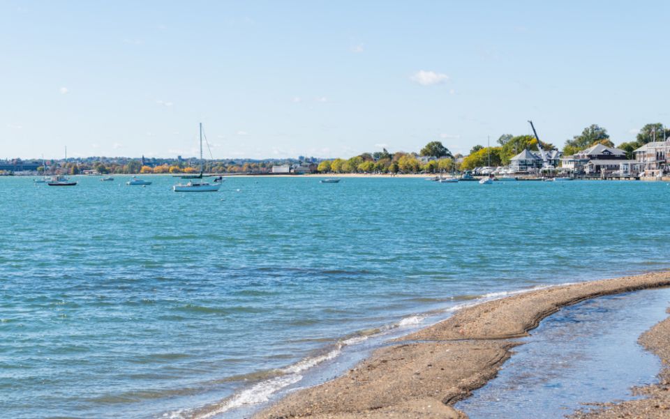 Boats moored at the harbour